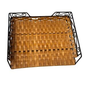 Woven Wicker & Black Metal Decorative Tray‎ Desk Organizer Trinket Holder
